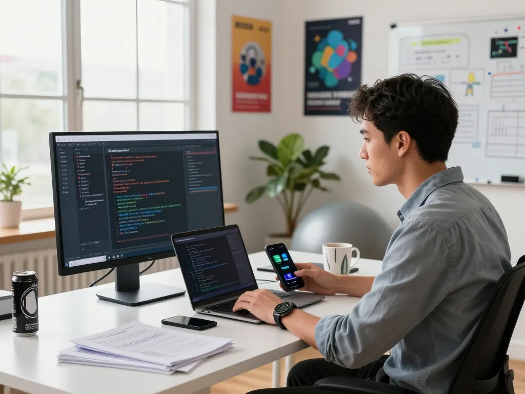 Clawd bot interface on a modern desk showing productivity tools and coding activity.