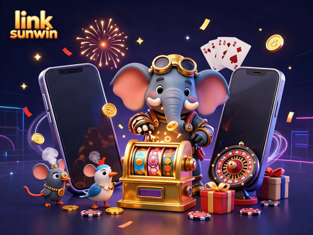 Experience thrilling wins with link sunwin in this vibrant, dynamic 3D slot game scene.