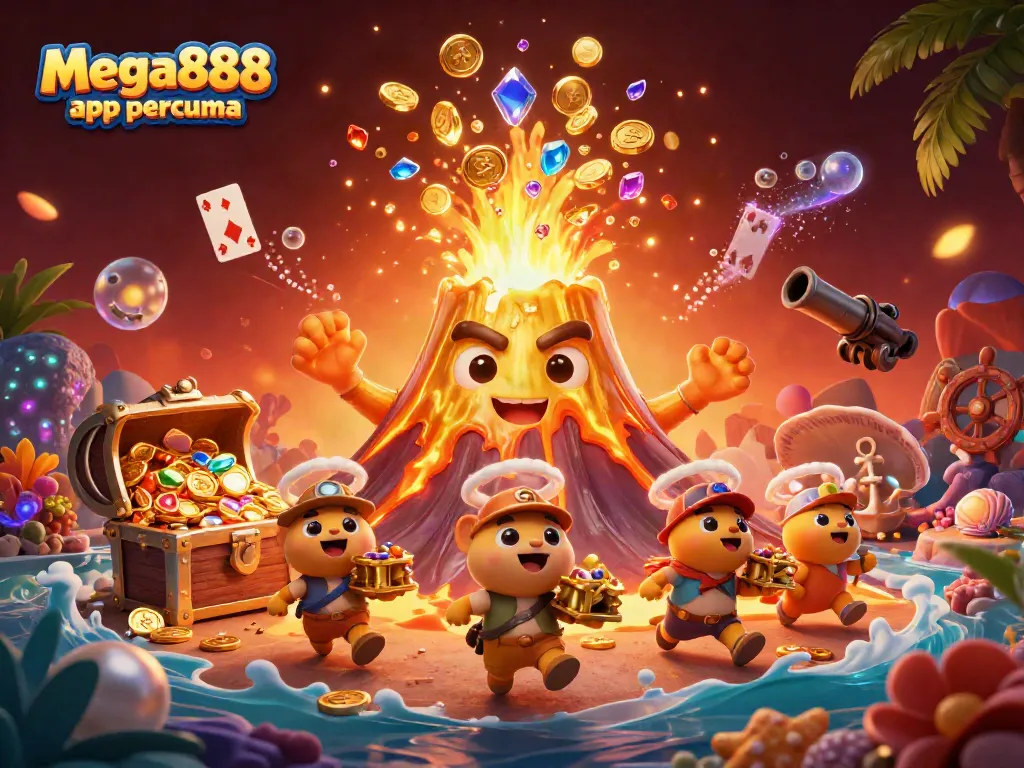 Spin, win, and enjoy with the mega888 app percuma showcasing vibrant casino themes and treasure.