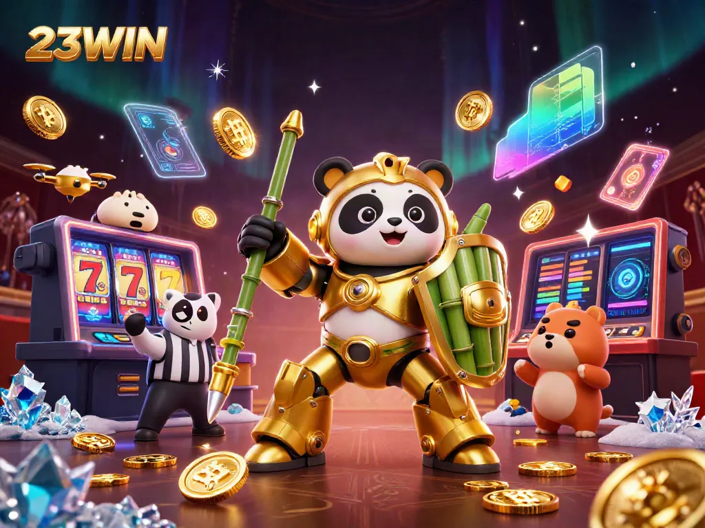 Experience the excitement of 23WIN as a golden panda conquers the casino universe with high-stakes gameplay.