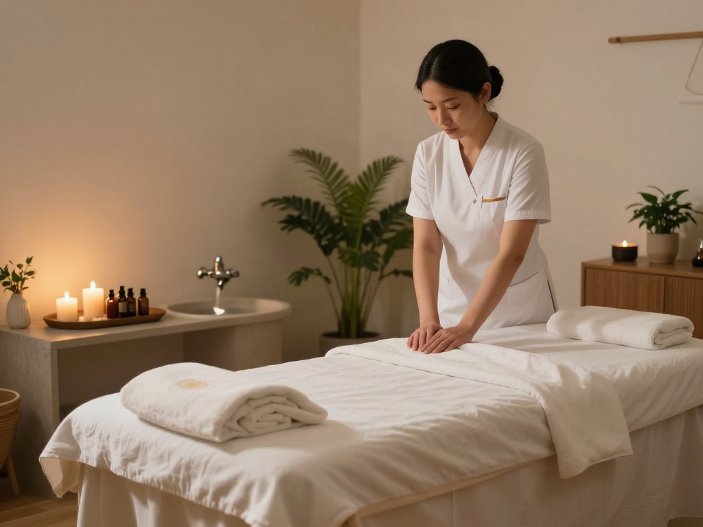 Relaxing environment showcasing 잠실출장안마 massage therapy setup with calming elements and professional therapist