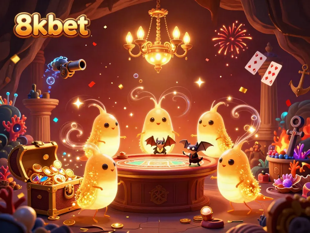 Experience the casino thrill at 8kbet with a magical cave filled with glowing glowworms and treasure!
