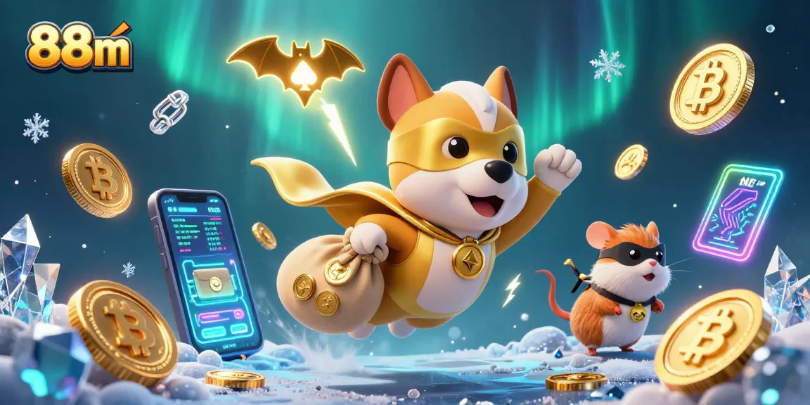 Engage in thrilling games at 88m with a superhero dog mascot delivering gold coins across a vibrant digital casino.