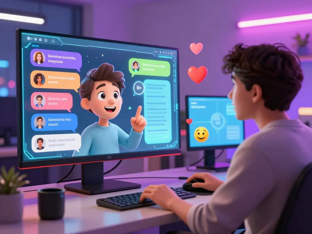 Engaging 18+ ai chat with animated character in a vibrant virtual setting