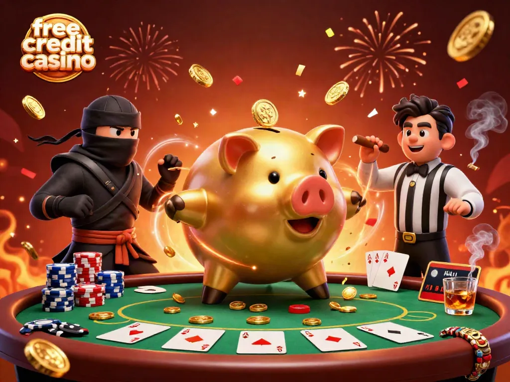 Experience a free credit casino scene with vibrant characters and dynamic poker action.