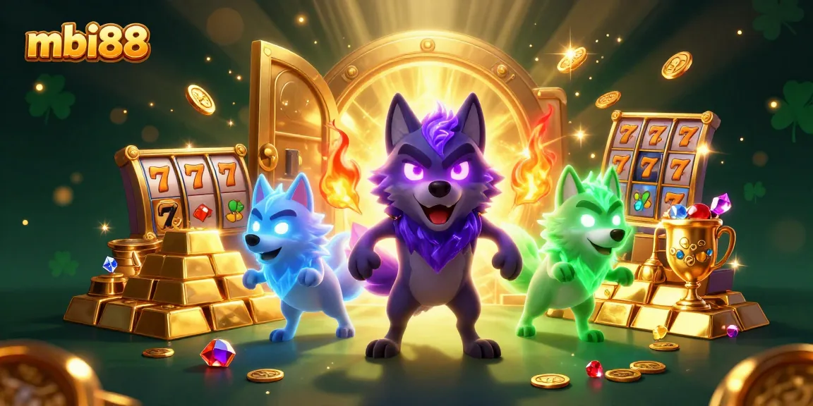 Spin slot reels and win big with mbi88 - a thrilling 3D casino illustration featuring vibrant gems and gold.