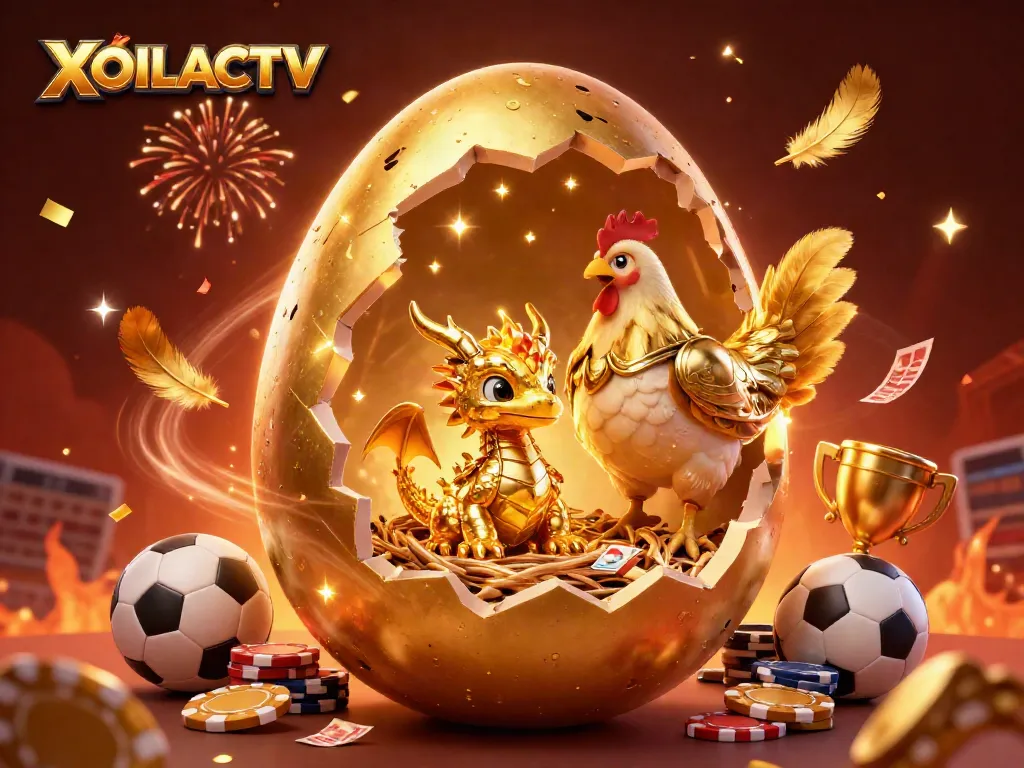 Experience live sports betting action with XOILACTV, featuring a golden dragon and gaming elements.