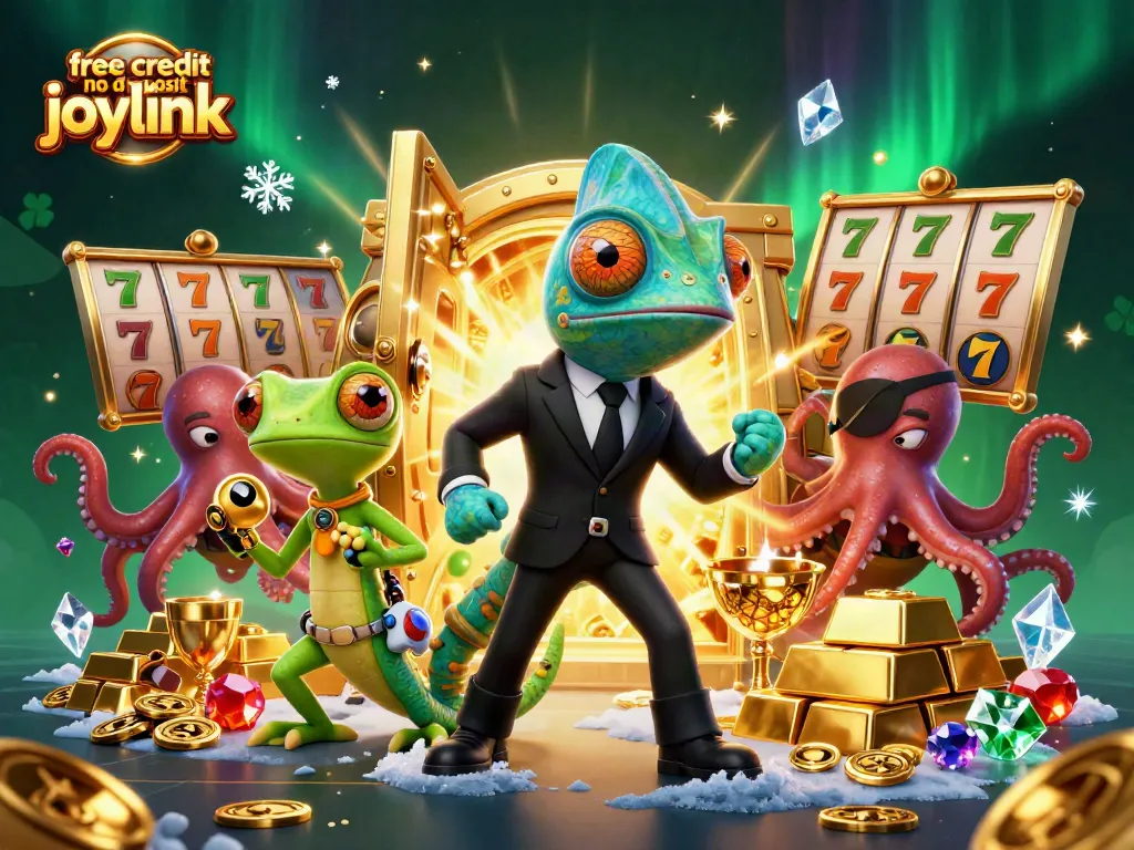 Claim free credit no deposit joylink for thrilling slot action in this vibrant 3D casino illustration.