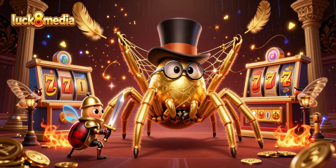 Engage with luck8media's vibrant casino scene showcasing a tarantula and beetle knight adventure.