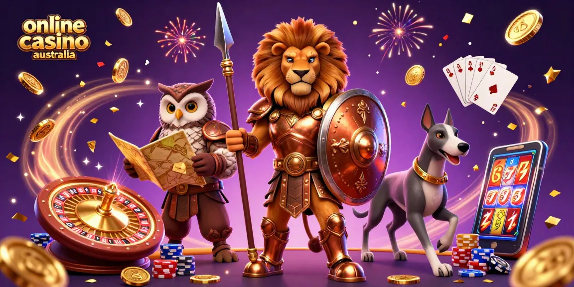 Experience the thrill of playing at top online casino Australia with captivating characters and vibrant casino elements.
