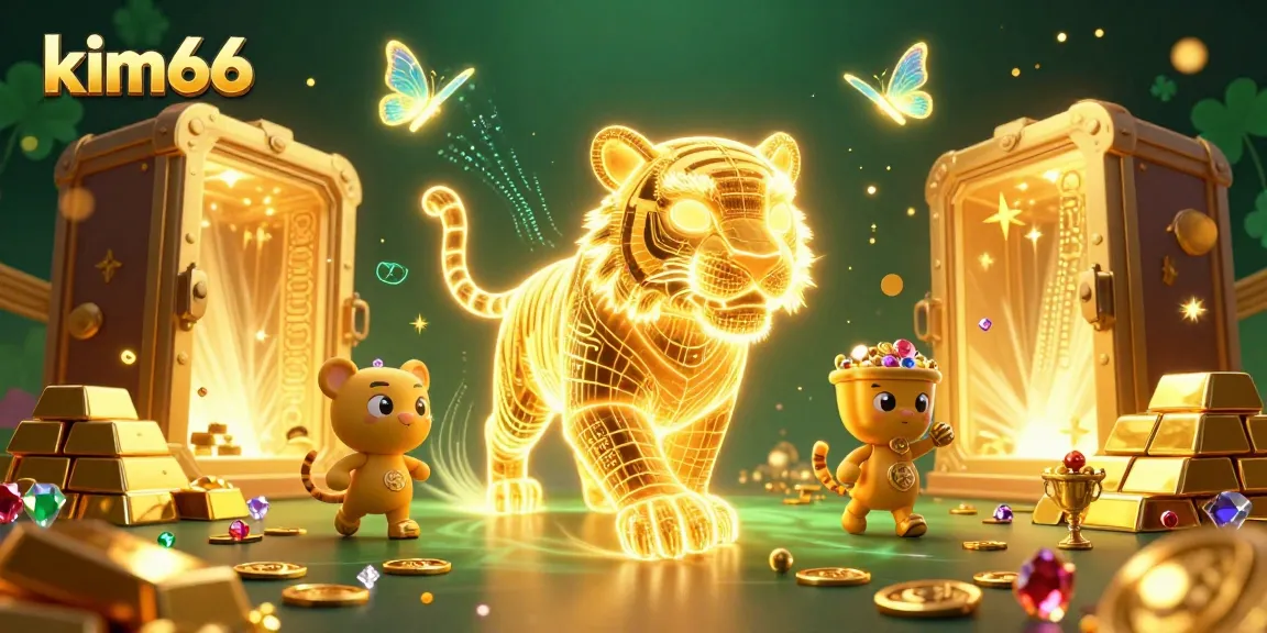 Experience thrilling adventures at kim66 with a golden light energy tiger in a vibrant casino.